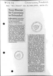 Neues Museum für Gauermann im Heimatdorf. Die Presse vom 26. Febr. 2001, Seite 21 [W-7676.]