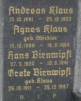 Klaus; Klaus geb. Stöckler; Birnwipfl; Birnwipfl geb. Klaus