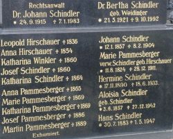 Schindler; Schindler geb. Neidinger; Hirschauer; Winkler; Pammesberger; Pammesberger geb. Hirschauer verw. Schindler; Schindler geb. Schindler