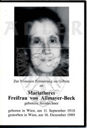 Allmayer-Beck geb. Steinlechner, Mariatheres Freifrau von