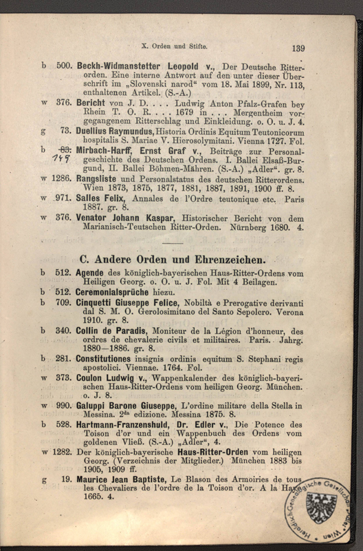 Katalog der Bibliothek 1913 / p139