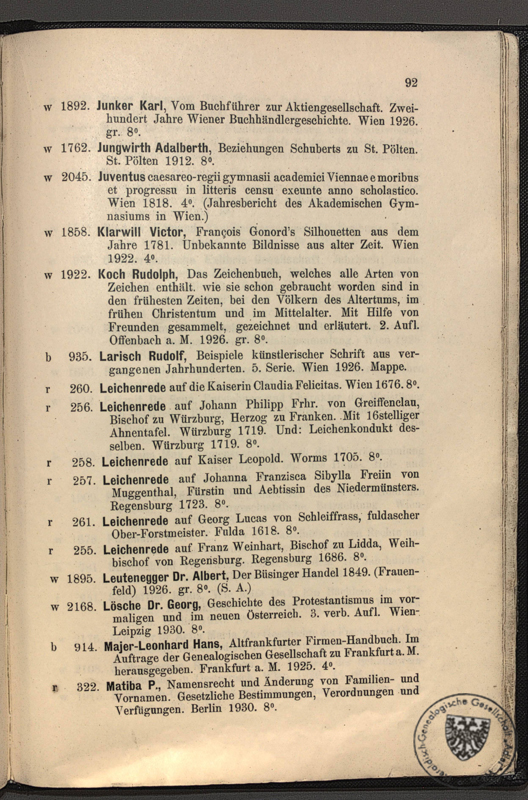 Katalog der Bibliothek 1931 / p092