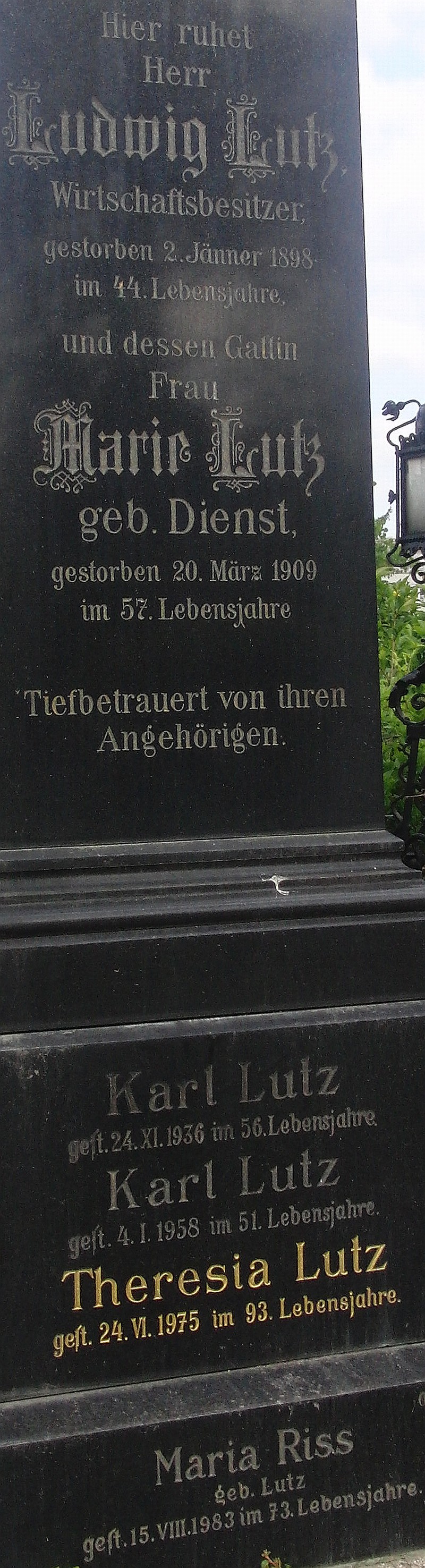 Lutz; Lutz geb. Dienst; Riss geb. Lutz