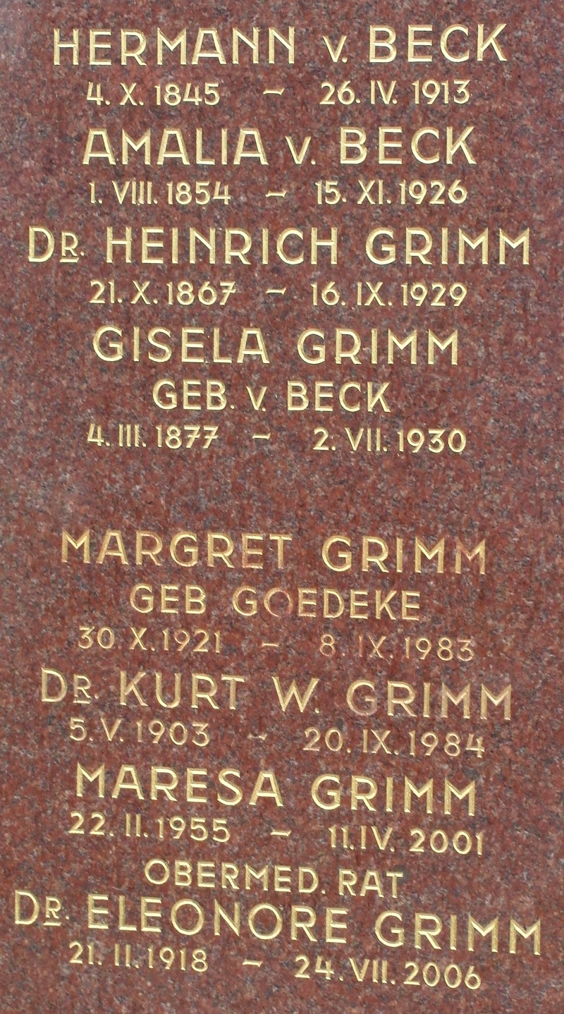 von Beck; Grimm; Grimm geb. von Beck; Grimm geb. Goedeke