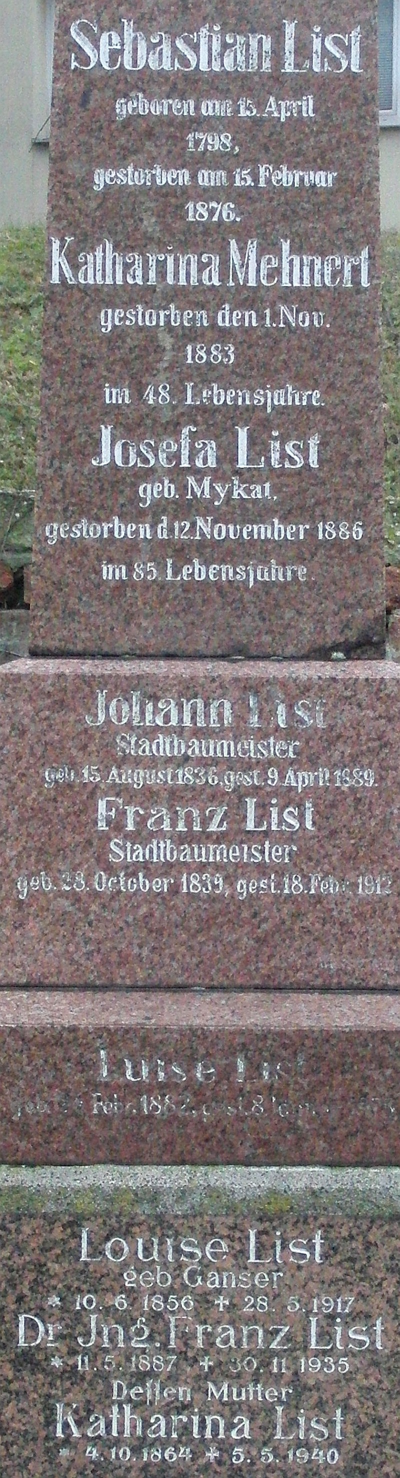 List; Mehnert; List geb. Mykat; List geb. Ganser