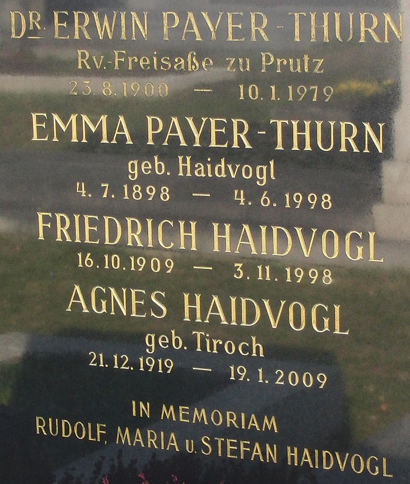 Payer-Thurn von Freisaße zu Prutz; Payer-Thurn geb. Haidvogl; Haidvogl; Haidvogl geb. Tiroch