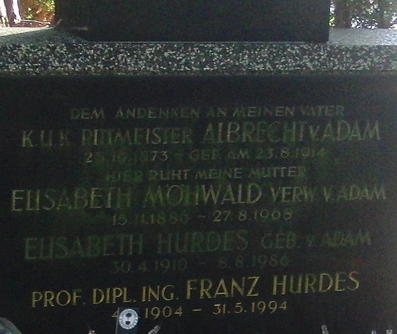 von Adam; Möhwald verw. von Adam; Hurdes; Hurdes geb. von Adam