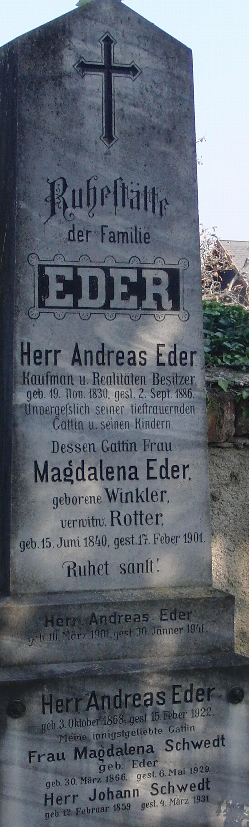 Eder; Eder geb. Winkler verw. Rotter; Schwedt; Schwedt geb. Eder