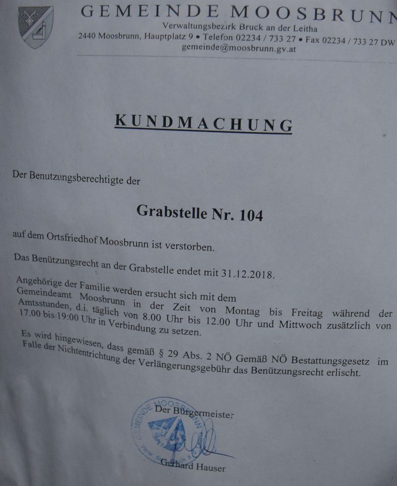 Friedhof; Grabstelle Nr. 104