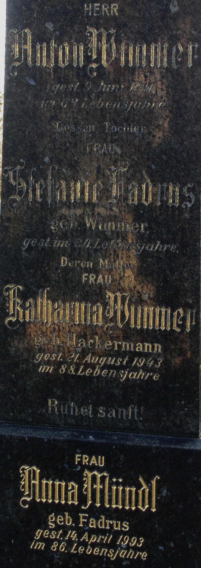 Wimmer; Fadrus geb. Wimmer; Wimmer geb. Hackermann; Mündl geb. Fadrus