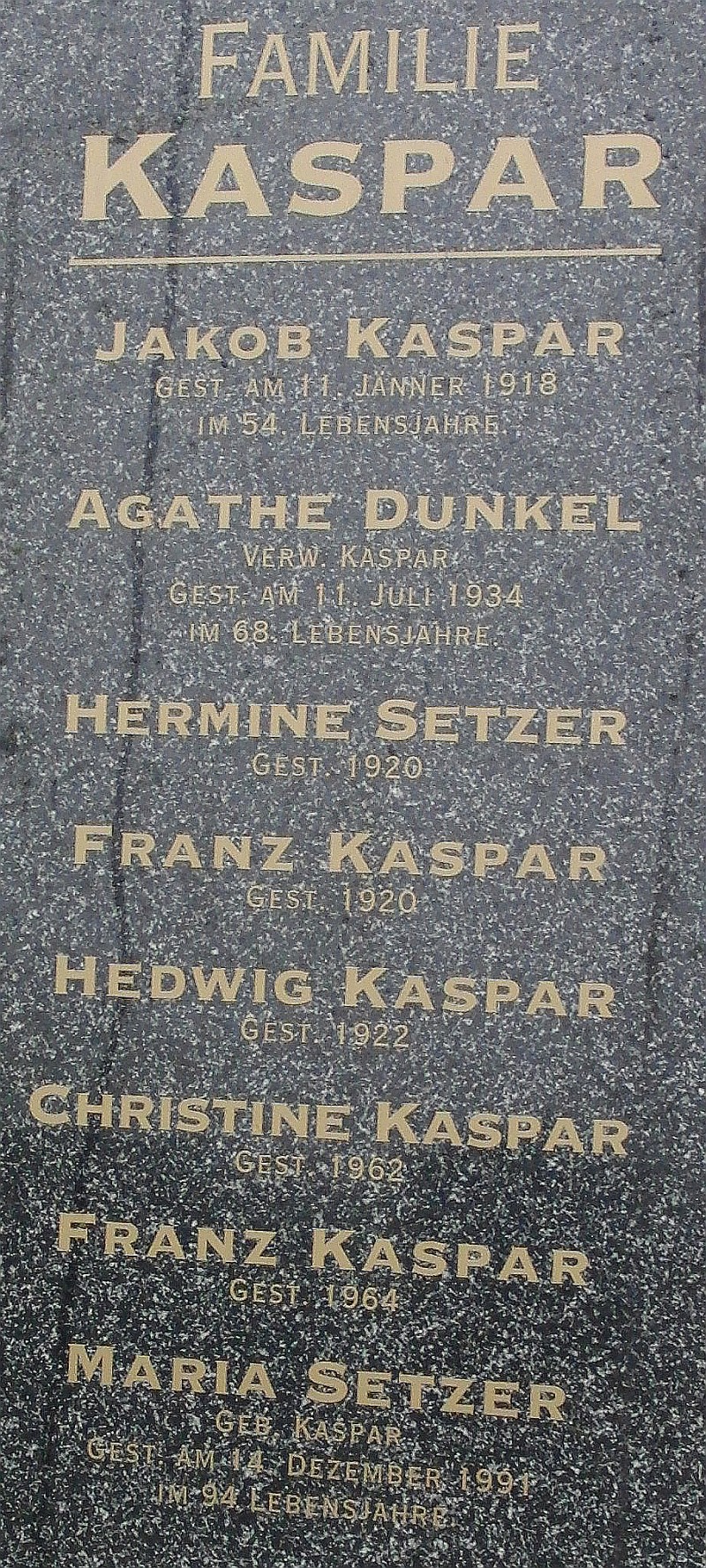 Kaspar; Dunkel; Setzer; Setzer geb. Kaspar