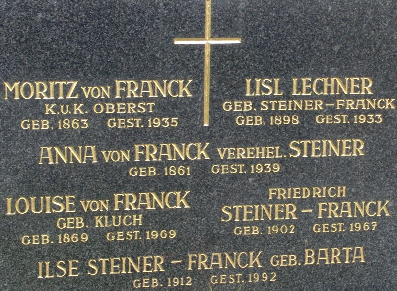 von Franck; von Franck verehel. Steiner; Lechner geb. Steiner-Franck; von Franck geb. Kluch; Steiner-Franck; Steiner-Franck geb. Barta