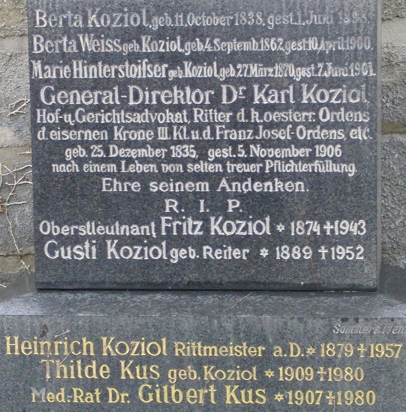 Koziol; Hinterstoisser geb. Koziol; Weiss geb. Koziol; Koziol geb. Reiter; Kus; Kus geb. Koziol