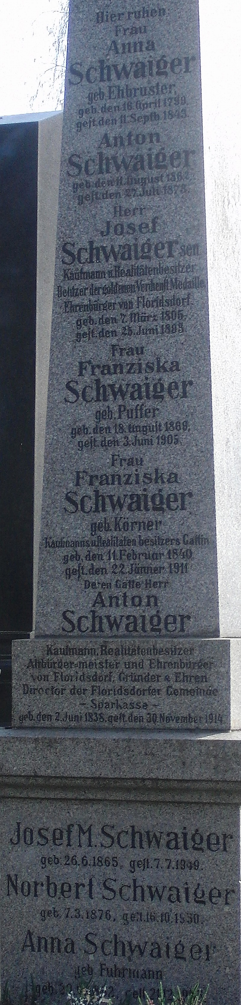 Schwaiger; Schwaiger geb. Ehbruster; Schwaiger geb. Puffer; Schwaiger geb. Körner; Schwaiger geb. Fuhrmann