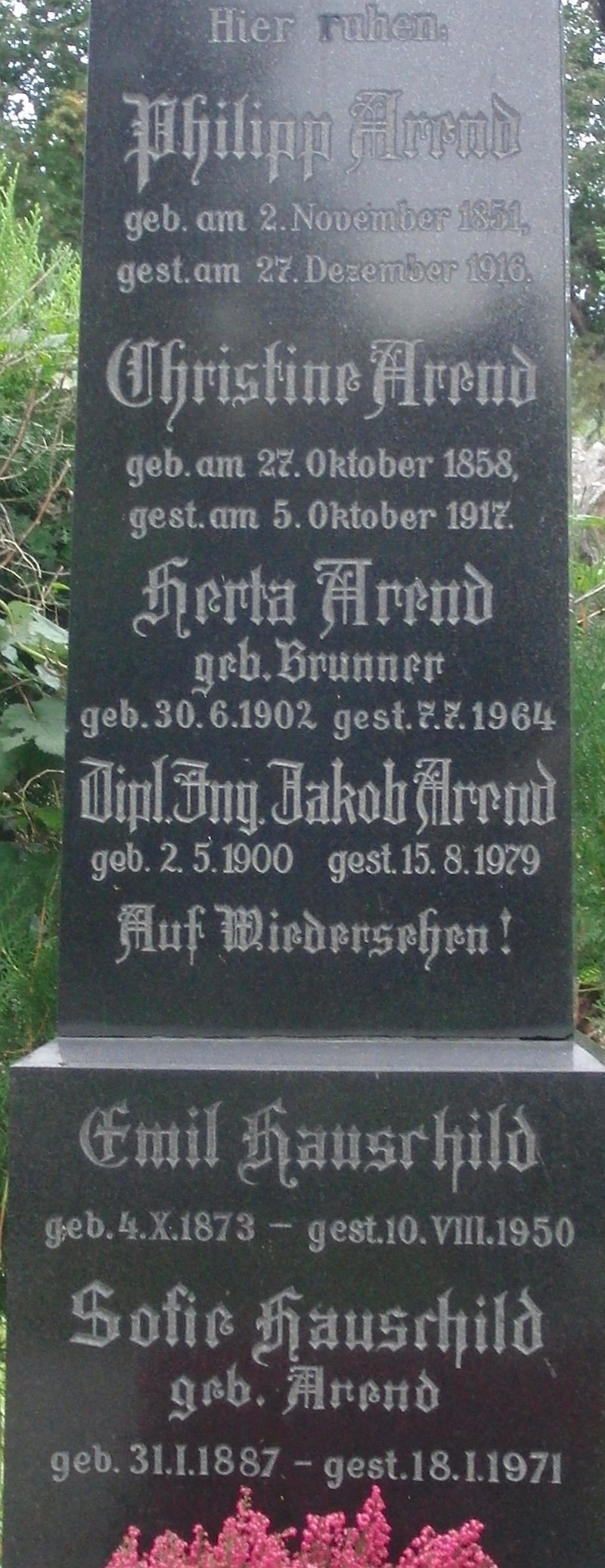 Arend; Arend geb. Brunner; Hauschild; Hauschild geb. Arend