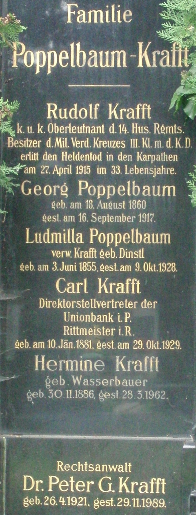 Krafft; Poppelbaum; Poppelbaum geb. Dinstl verw. Krafft; Krafft geb. Wasserbauer