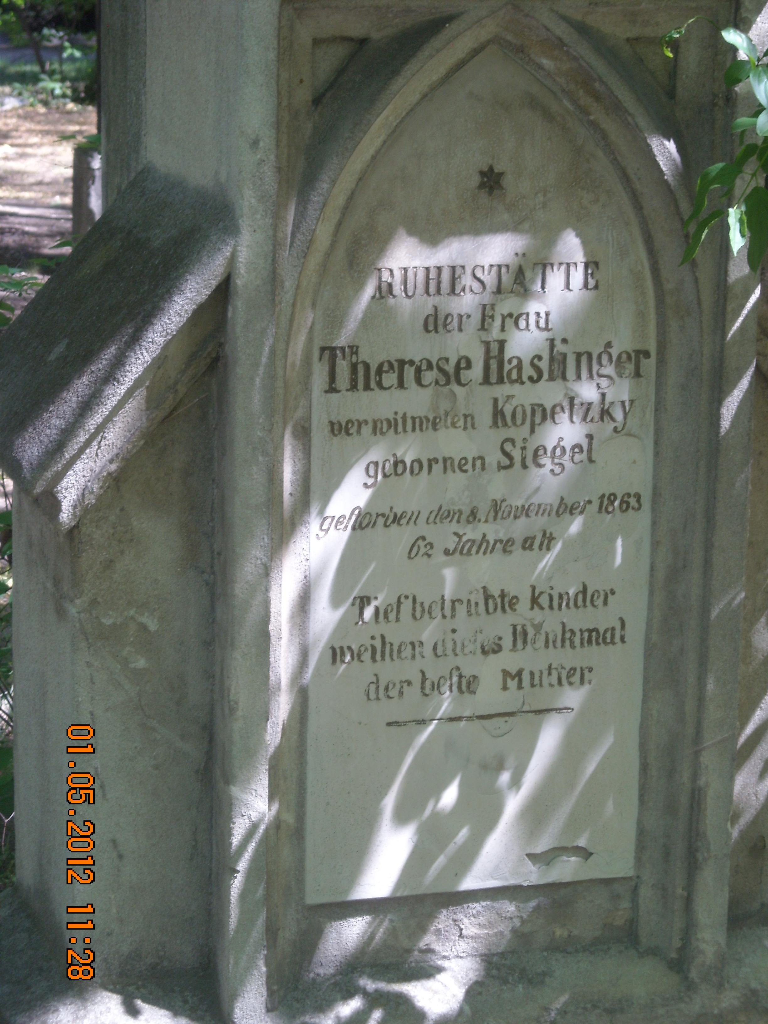 Haslinger Theresia, geb. Siegel, verw. Kopetzky +1863