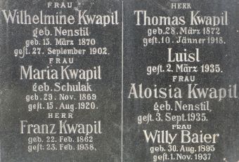 Kwapil; Kwapil geb. Nenstil; Kwapil geb. Schulak; Baier
