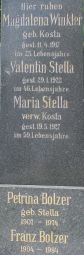 Winkler geb. Kosta; Stella; Stella geb. Kosta; Bolzer; Bolzer geb. Stella