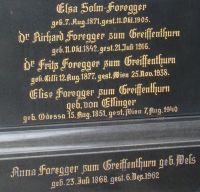 Foregger zum Greiffenthurn; Solm-Foregger; Foregger zum Greiffenthurn geb. von Etsinger;  Foregger zum Greiffenthurn geb. Wels