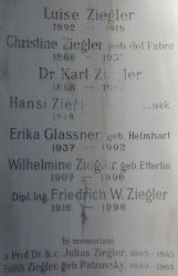 Ziegler; Ziegler geb. del Fabro; Ziegler geb. Zemanek; Glassner geb. Helmhart; Ziegler geb. Etterlin; Ziegler geb. Patzovsky