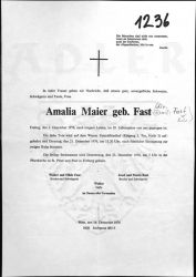 Maier, Amalia geb. Fast (+3 Dec 1976 Wien, 58J.)