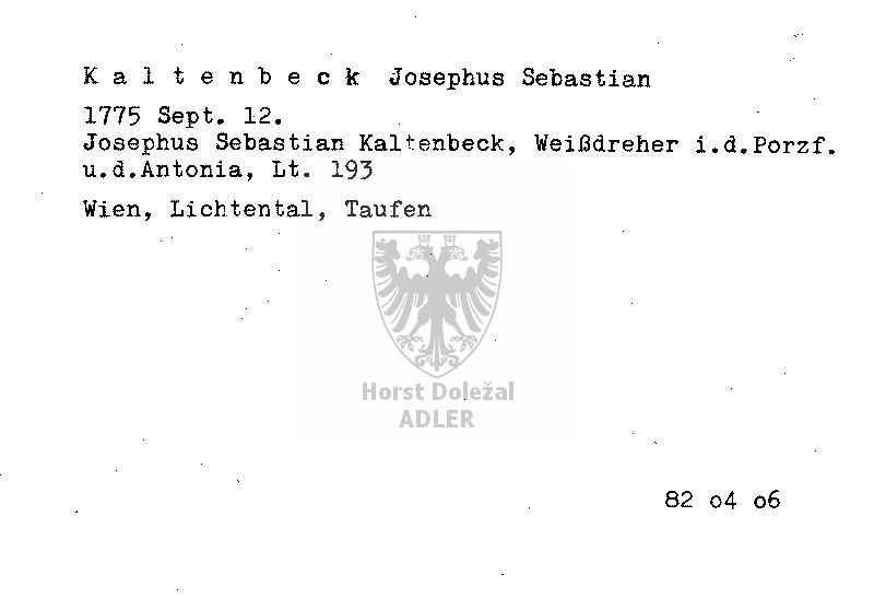 Kaltenbeck Josephus Sebastian, Weißdreher; Kaltenbeck Antonia