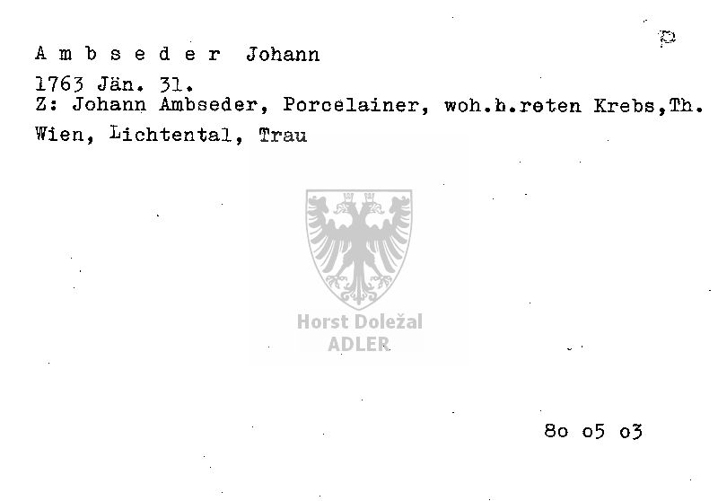 Ambseder Johann, Porzellainer