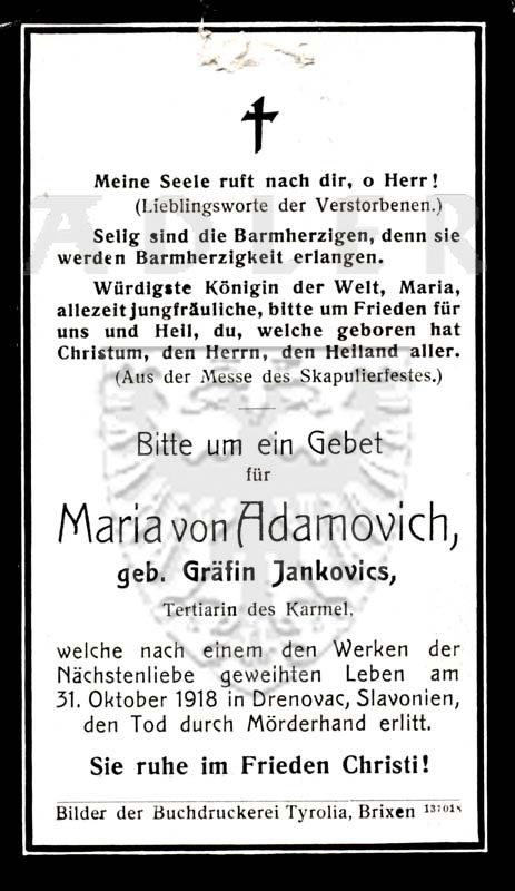 Adamovich geb. Gräfin Jankovics, Maria von