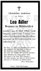 Adler, Leo,
Rentner in Mühlreith 6,
+06 MAY 1966 (82)