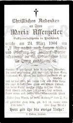 Affenzeller, Maria,
Gasthausbesitzerin in Kirchbach,
+24 MAR 1904 (46)