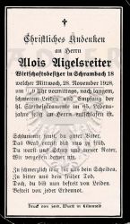 Aigelsreiter, Alois,
Wirtschaftsbesitzer in Schrambach 18,
+28 NOV 1928 (64)