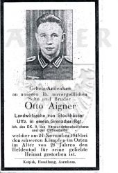 Aigner, Otto,
Landwirtssohn von Stockhäuser,
+24 NOV 1943 (27) im Osten,
(Sohn und Bruder)