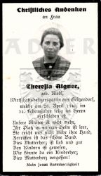 Aigner, Theresia (geb. Riedl),
Wirtschaftsbesitzersgattin aus Seitzendorf,
+28 APR 1940 (33)
(Mutter)