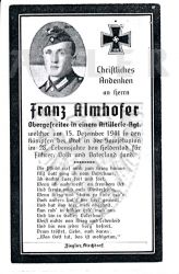 Almhofer, Franz,
+15 DEC 1941 (27) bei Orel (Sowjetunion)