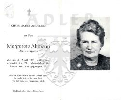 Altmann, Margarete,
Dentistensgattin,
+03 APR 1981 (76)