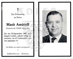 Aminoff, Masit,
Pensionist der VOEST Alpine AG,
+29 SEP 1981 (66)