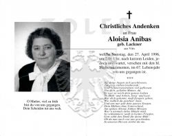 Anibas, Aloisia (geb. Lackner), aus Vitis,
+27 APR 1996 (66)
