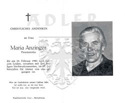 Anzinger, Maria,
+25 FEB 1982 (86)