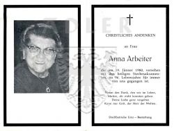 Arbeiter, Anna,
+19 JAN 1980 (95)