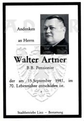 Artner, Walter
B. B. Pensionist
+15 SEP 1981 (69)