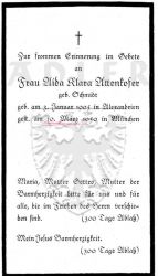 Attenkofer, Aida Klara (geb. Schmidt)
* 03 JAN 1905 in Alexandrien
+10 MAR 1950 in München