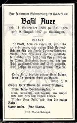 Auer, Basil
* 11 NOV 1938 in Gailingen
+09 AUG 1917 in Gailingen