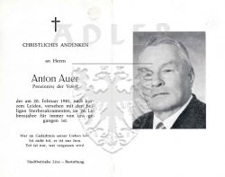 Auer, Anton
Pensionist der Voest
+20 FEB 1981 (75)