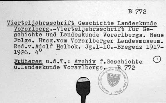 Vierteljahrsschrift Geschichte Landeskunde Vorarlberg