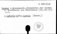 Linder v. Bienenwald.- Stammtafel der Linder v. Bienenwald aus Mahrenheim [18.-20. Jh.] o.J.