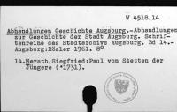 Abhandlungen Geschichte Augsburg [W-4518.14]